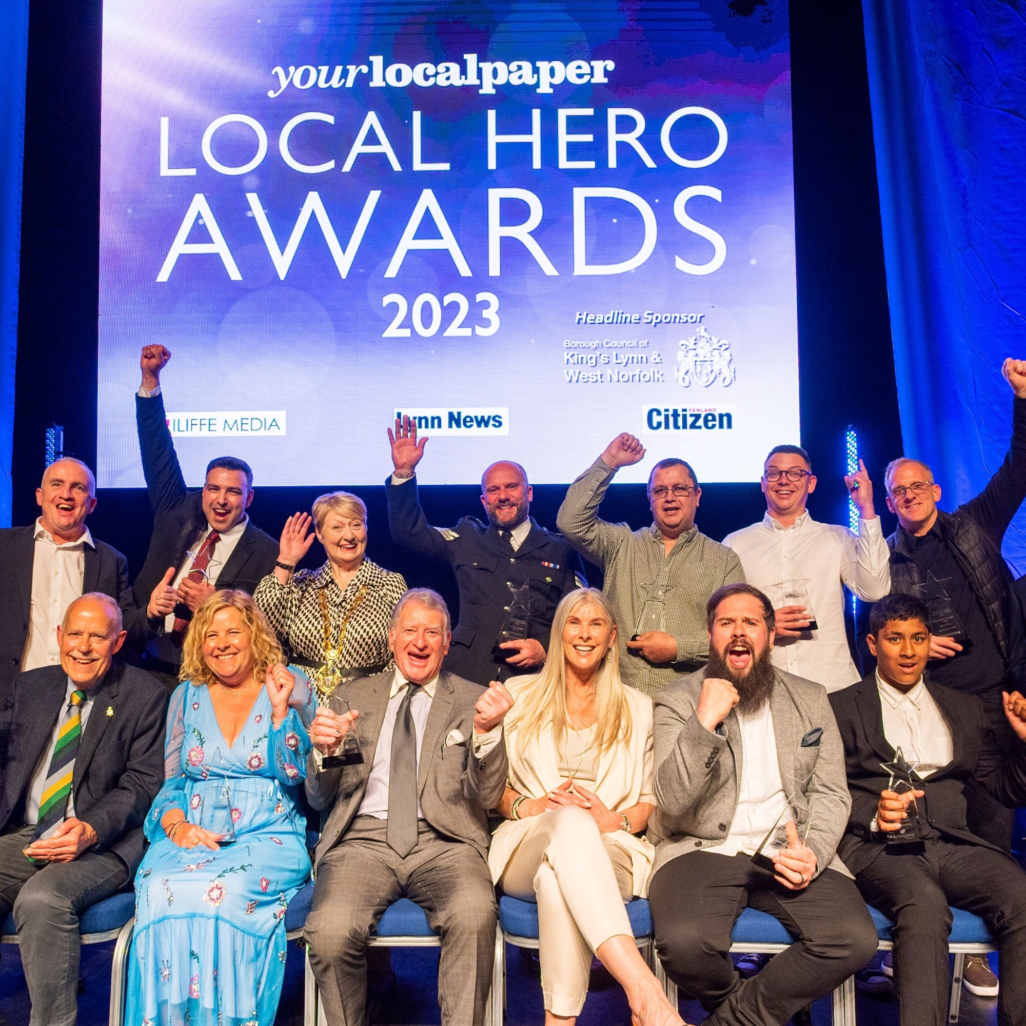 A picture of the winners, with Sharron Davies MBE, at the 2023 Local Hero Awards. Photo courtesy of Your Local Paper